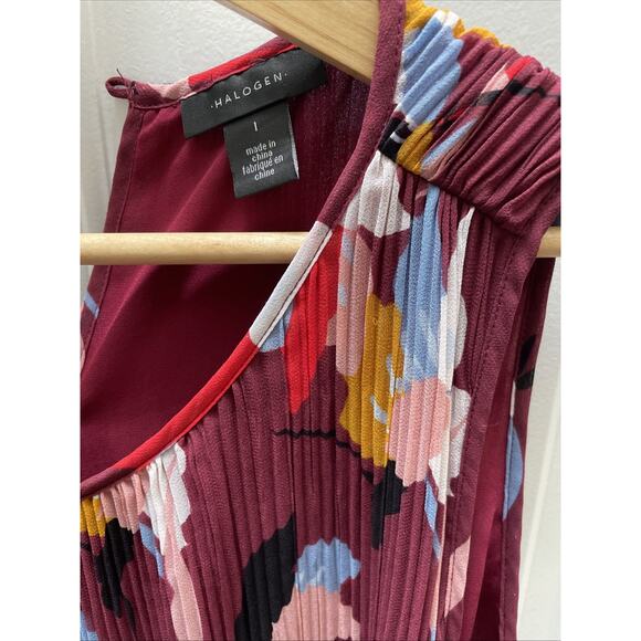 Halogen Sleeveless Crewneck Abstract Print Pleated Flowy Tank  Blouse Size L - Picture 2 of 4